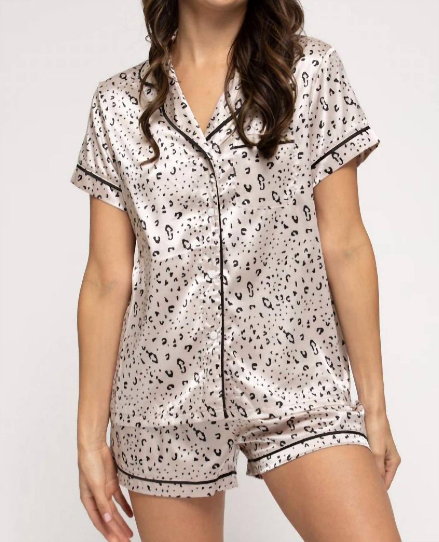 3 Piece Satin Animal Print Pajama Set In Misty Pink 7772134375484