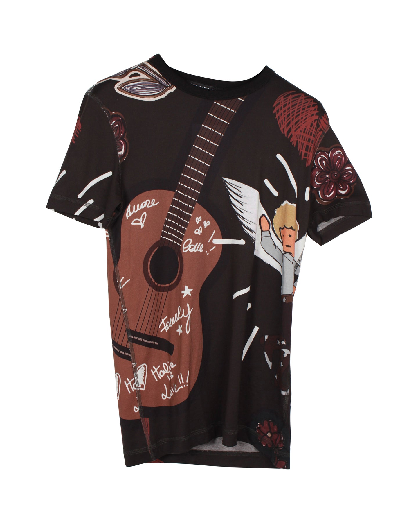 Dolce & Gabbana Guitar and Angel Print T-Shirt in Brown Cotton 7826336940092