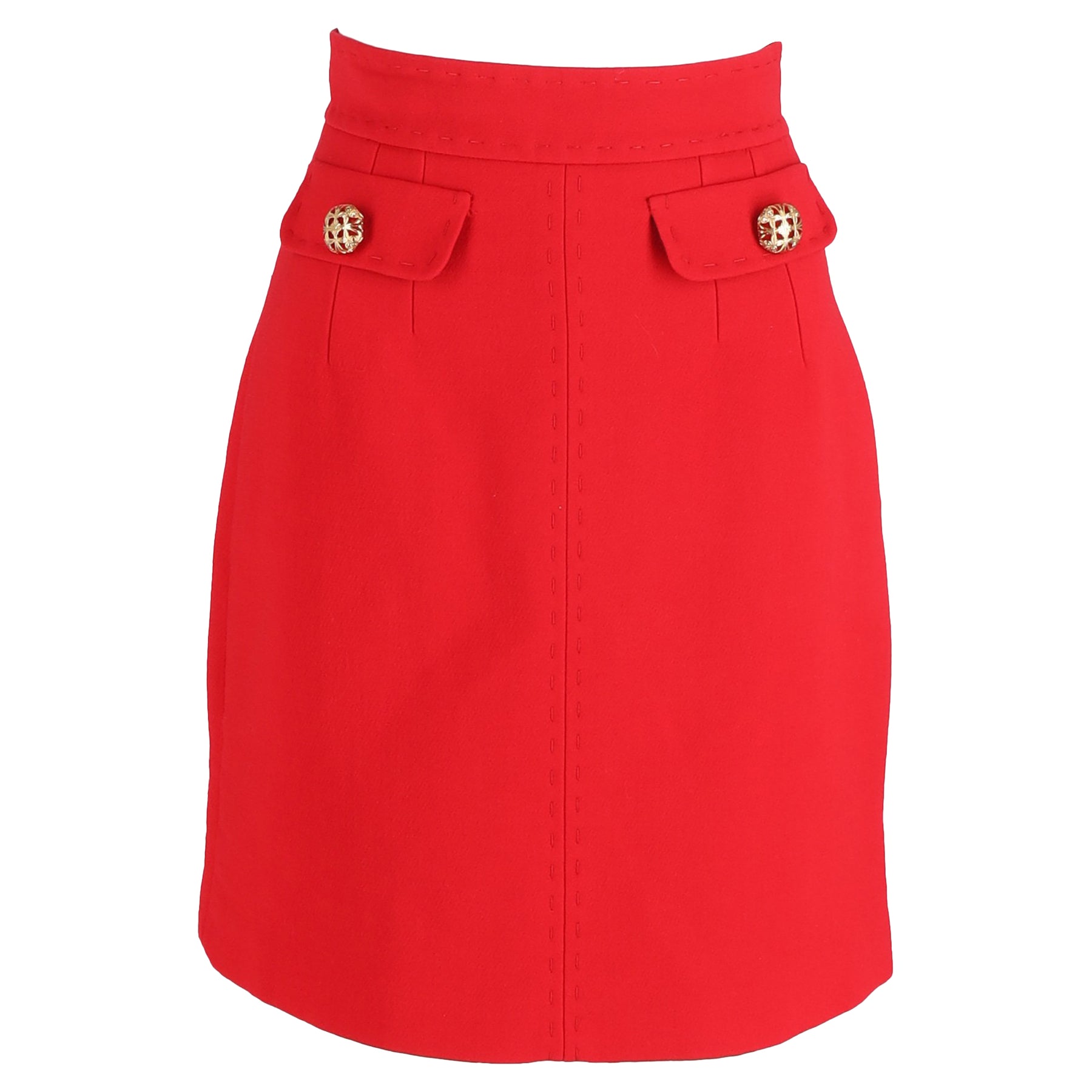Dolce & Gabbana Button Detail Skirt in Red Wool 7826352865340
