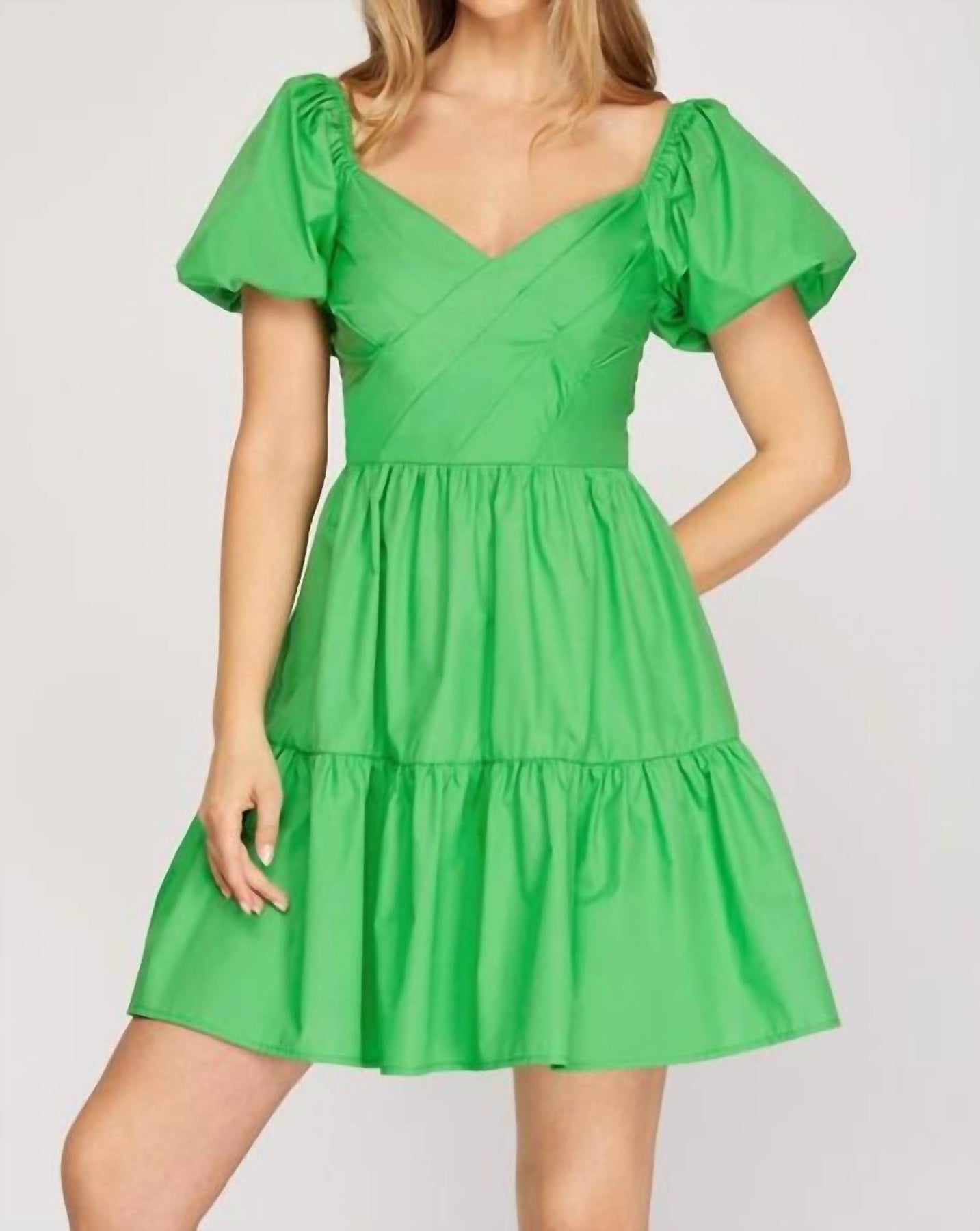Puff Sleeve Dress In Green