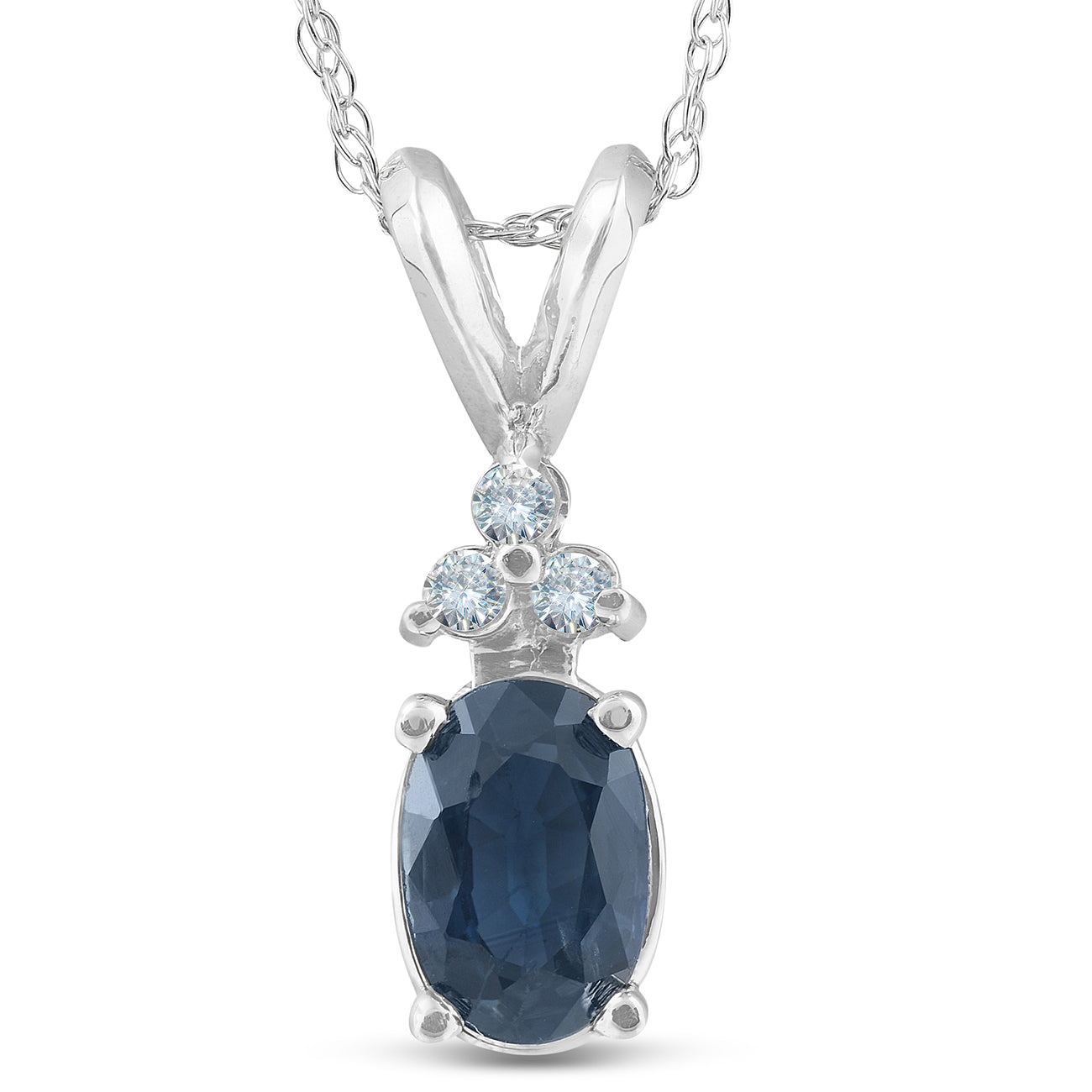 1/2ct Blue Sapphire Oval Shape & Diamond Pendant 14K White Gold 7686665076796