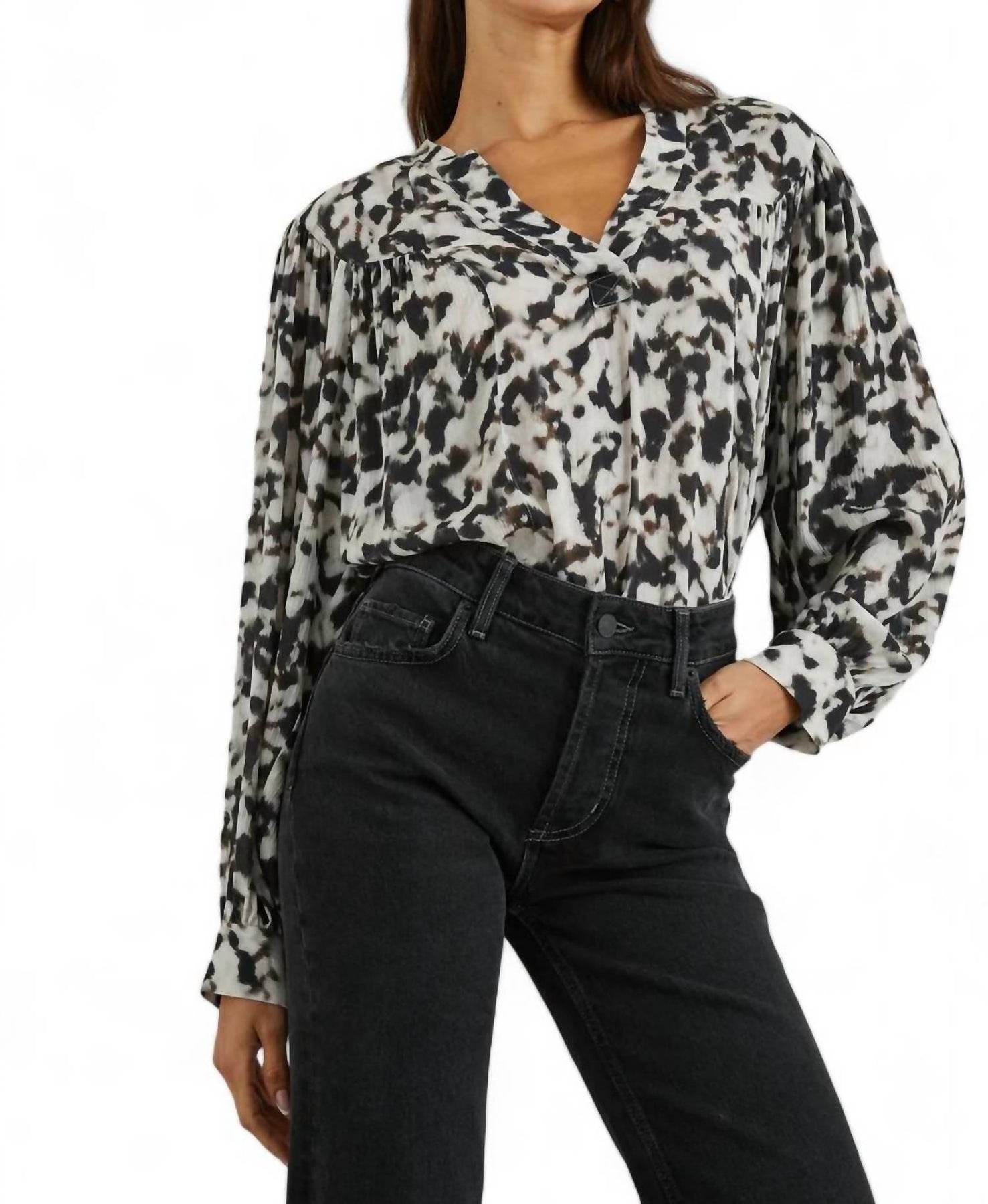 Fable Long Sleeve Print Blouse In Cheetah 7742604443708