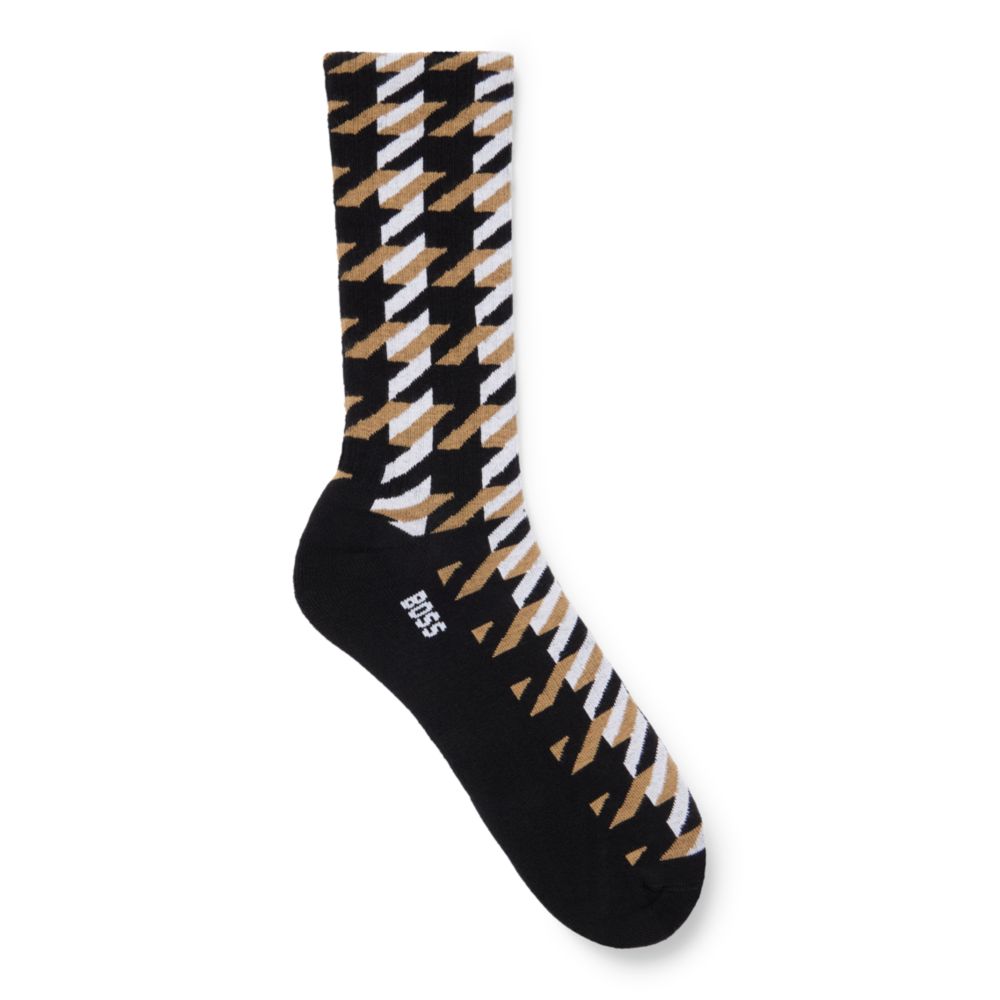 Regular-length socks with logo and houndstooth pattern