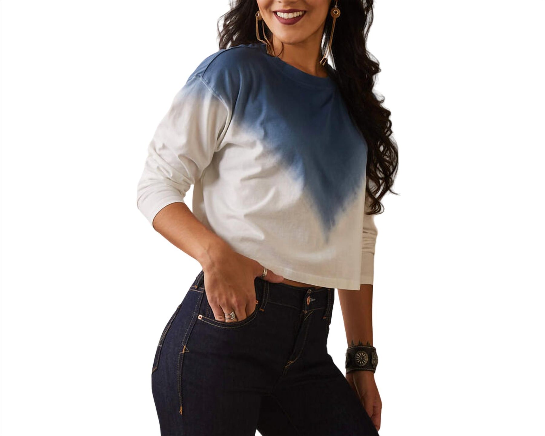 Howdy Ombre Ls Top In White 7690182295612