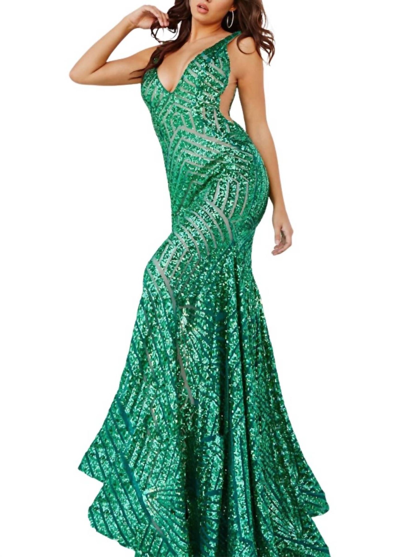 Sequin Gown In Emerald