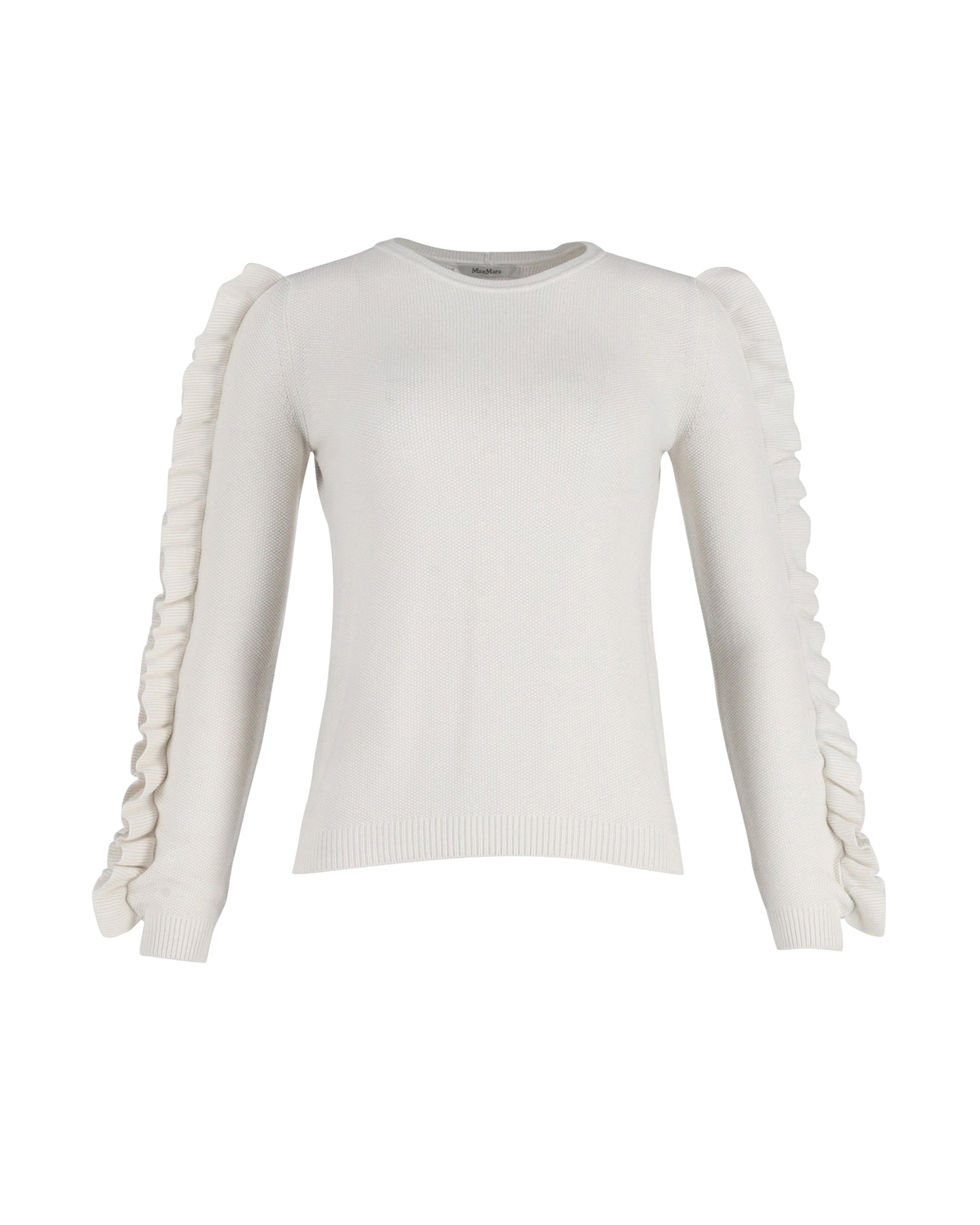 Max Mara Ruffled Sleeve Sweater in White Cotton 7802193248316