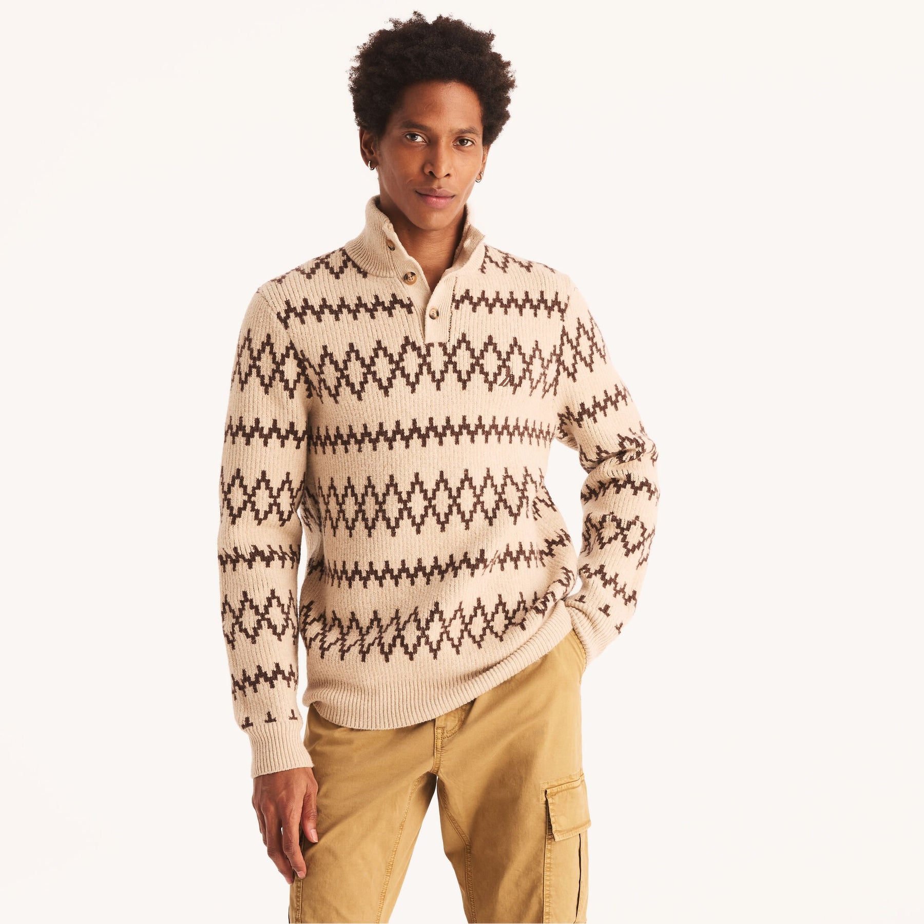 Nautica Mens Jacquard Mock-Neck Sweater
