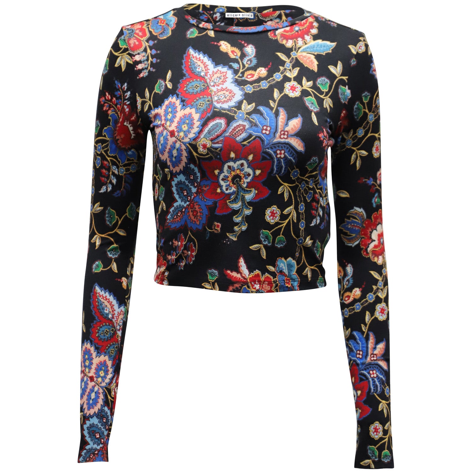Alice & Olivia Multi Floral Print Long Sleeves Top in Black Polyester 7772304769084