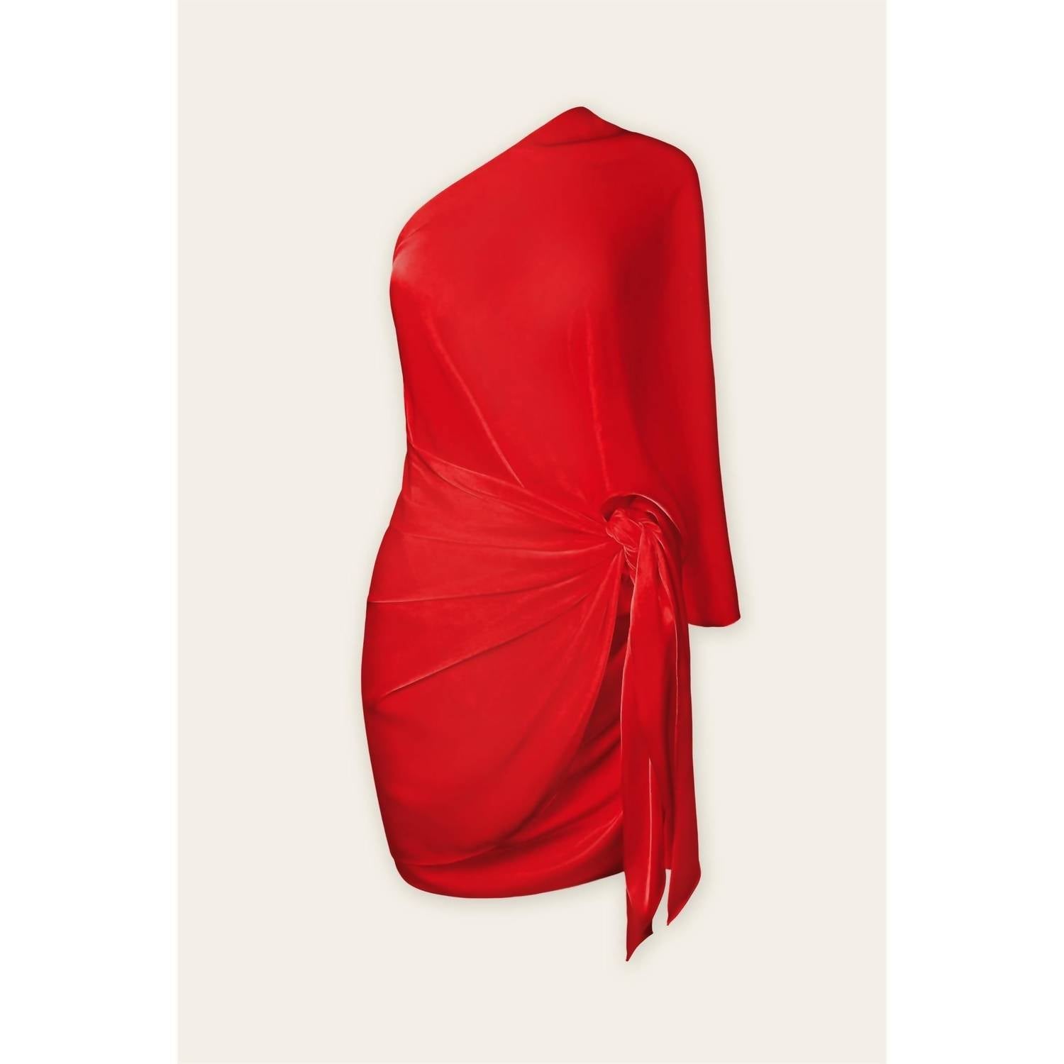 Women's Emily One Shoulder Drape Mini Dress In Red 7744988971068