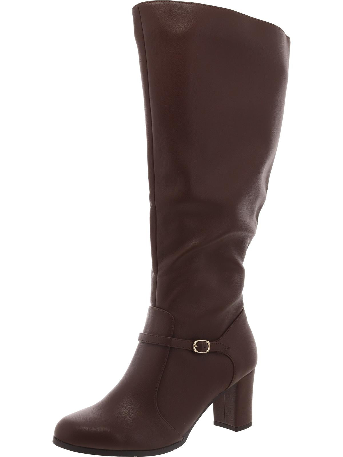 Womens Faux Leather Wide Calf Knee-High Boots