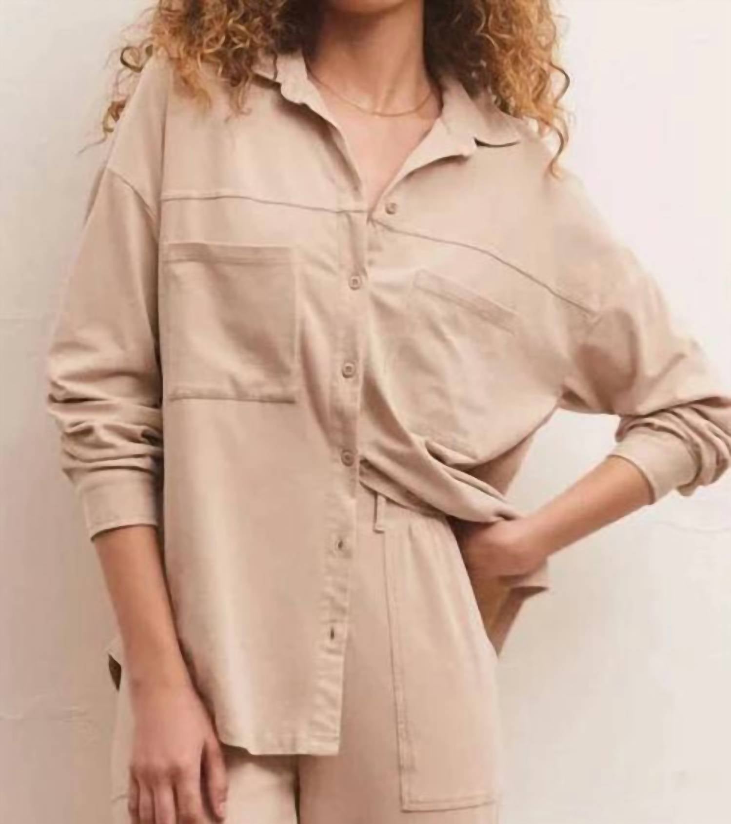 Niccola Button Up Top In Beige 7261390700604