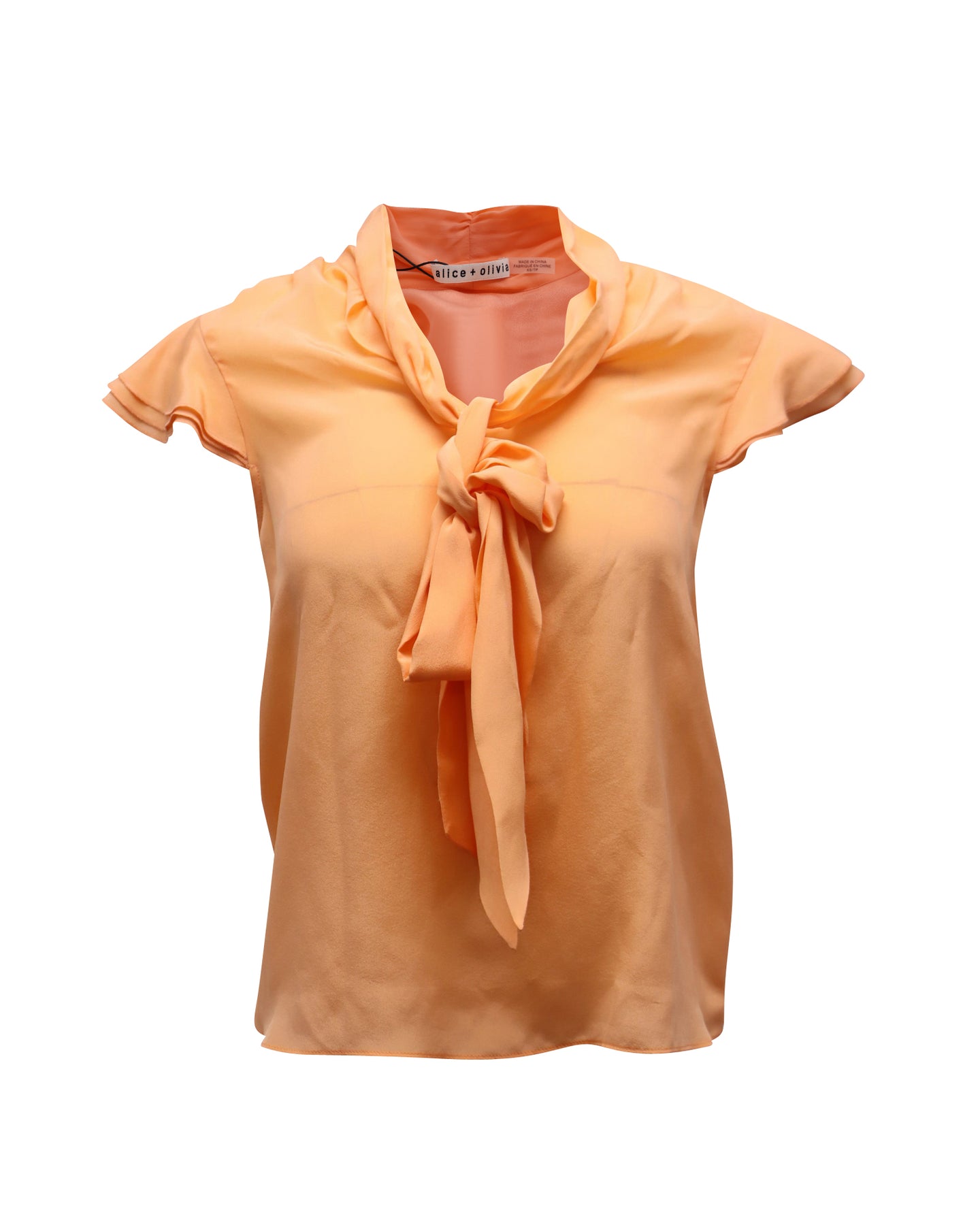 Alice & Olivia Jeannie Neck Tie Blouse in Orange Silk 7772297297980