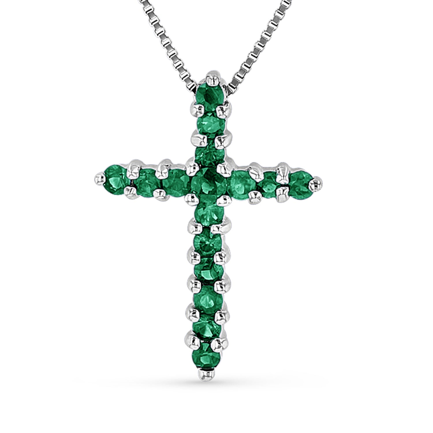 0.32ctw Emerald Cross Pendant in 14k White Gold