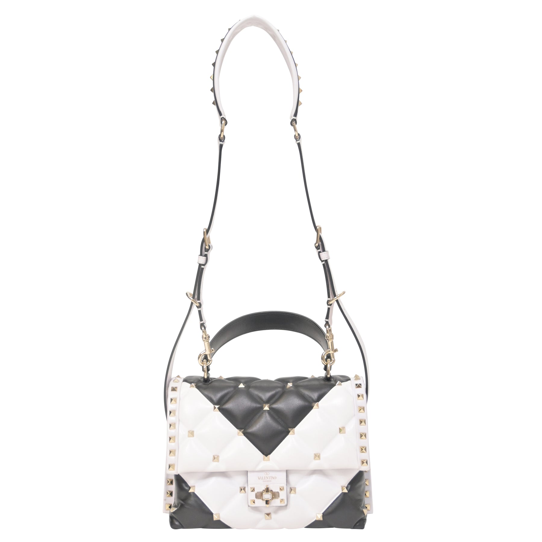Valentino Medium Candystud Top Handle Bag in Black and White Leather 7744879984700