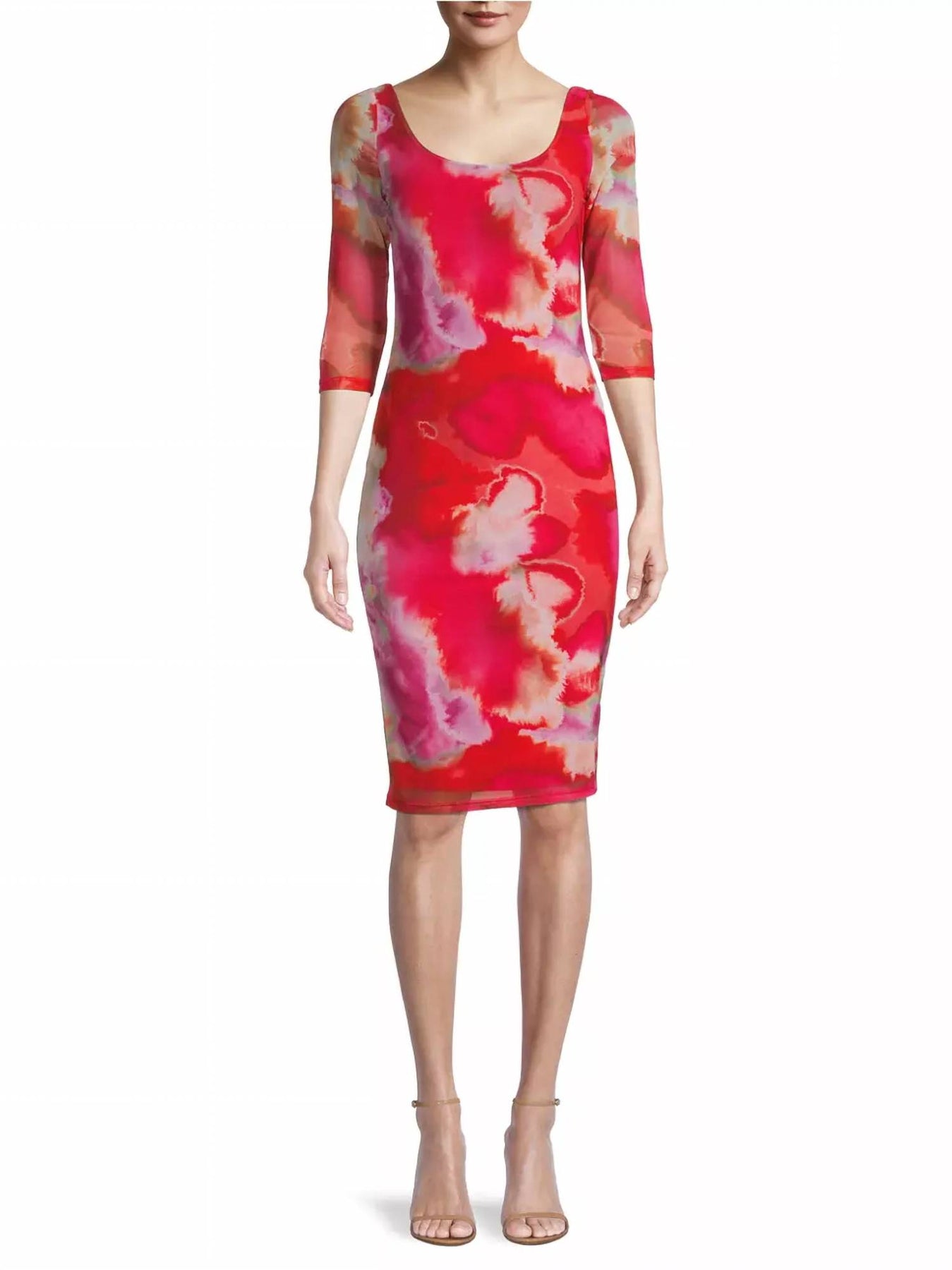Udele Printed Mesh Sheath Dress In Passion Glow