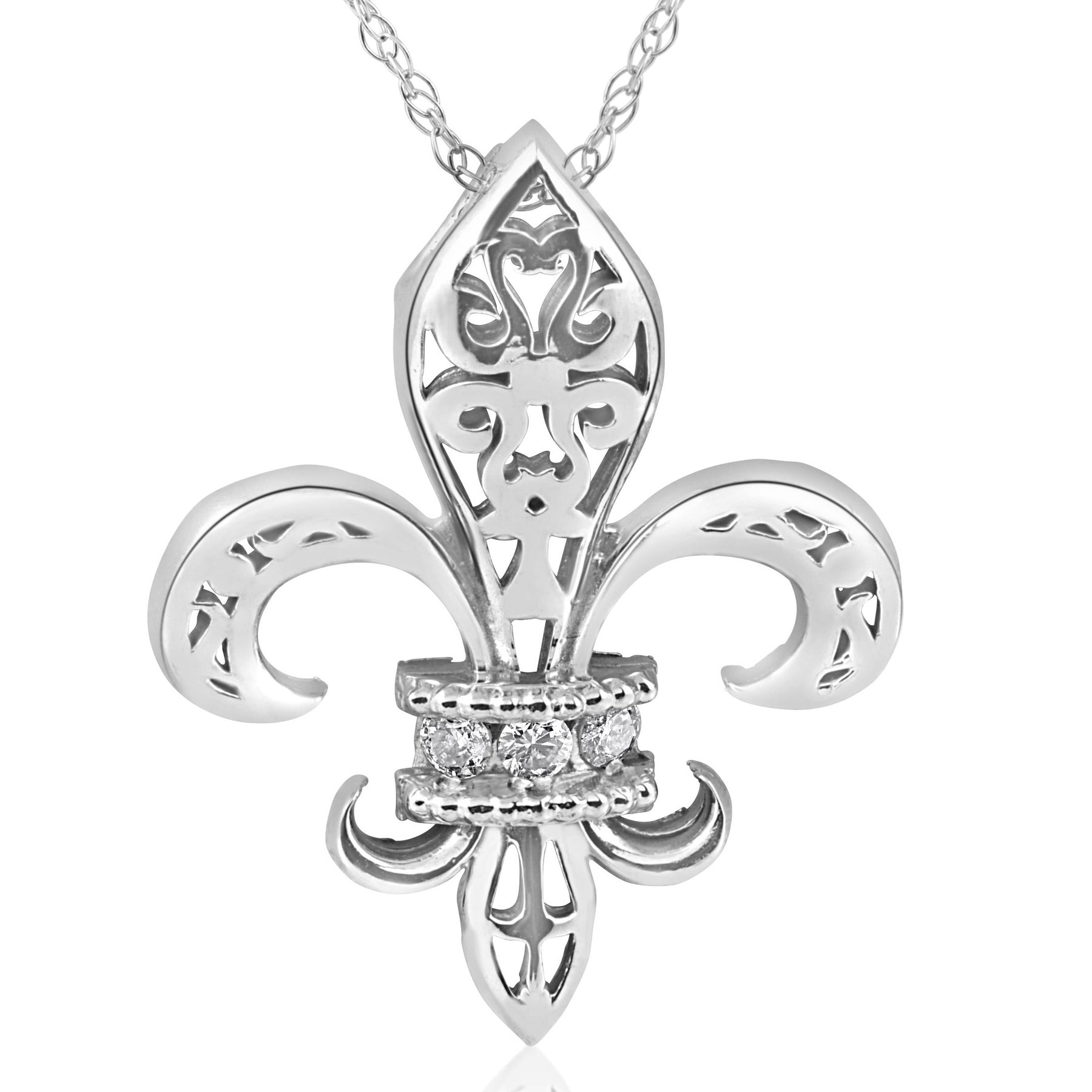 1/10ct Vintage Fleur De Lis Pendant 14K White Gold 1 7686662586428