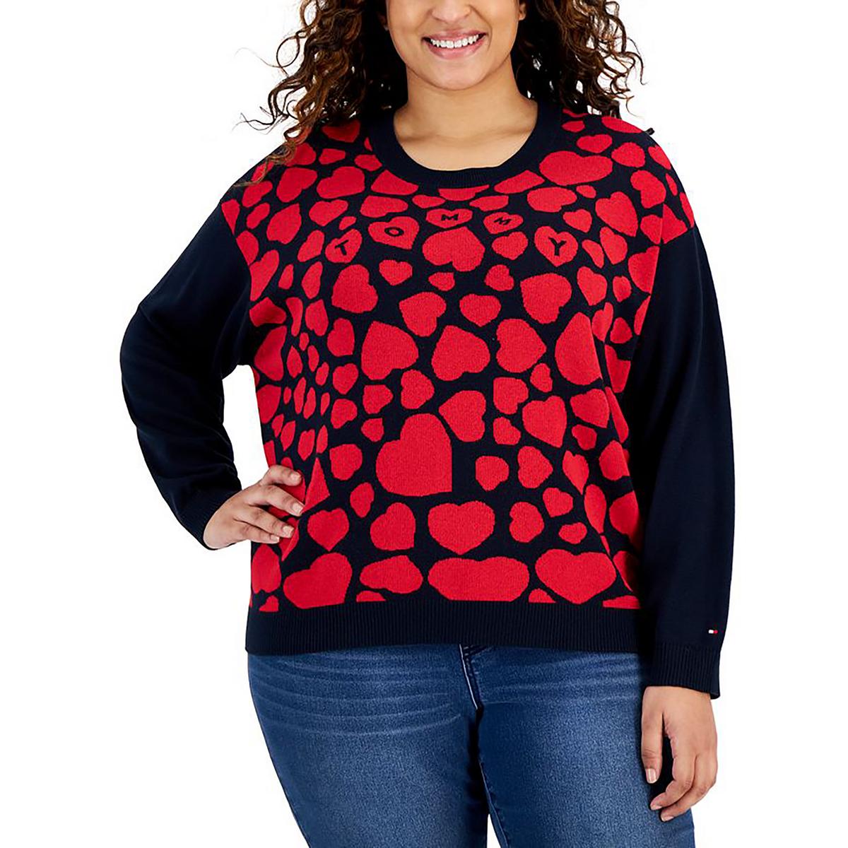 Plus Printed Long Sleeve Crewneck Sweater