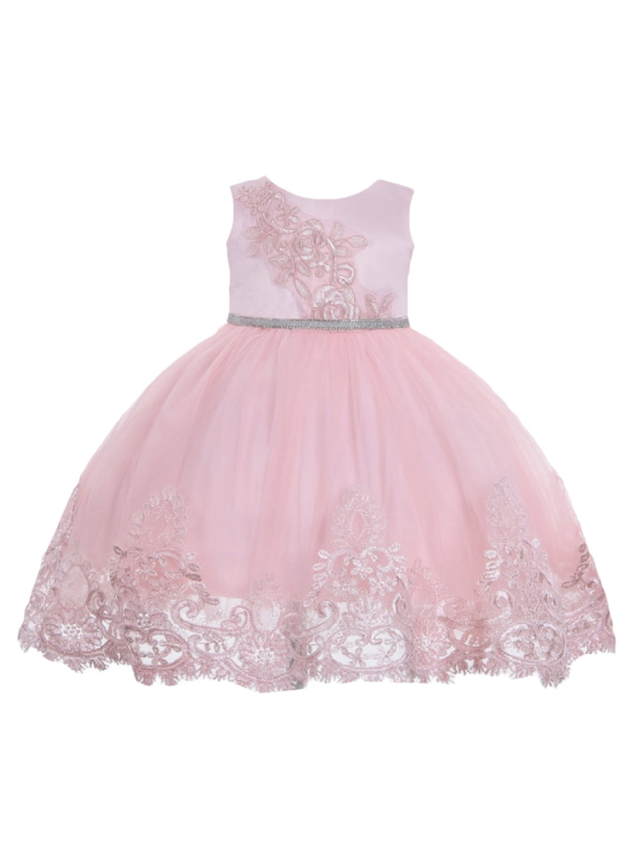 Baby Girls Blush Floral Embroidery Glitter Belt Flower Girl Dress 6-24 Months