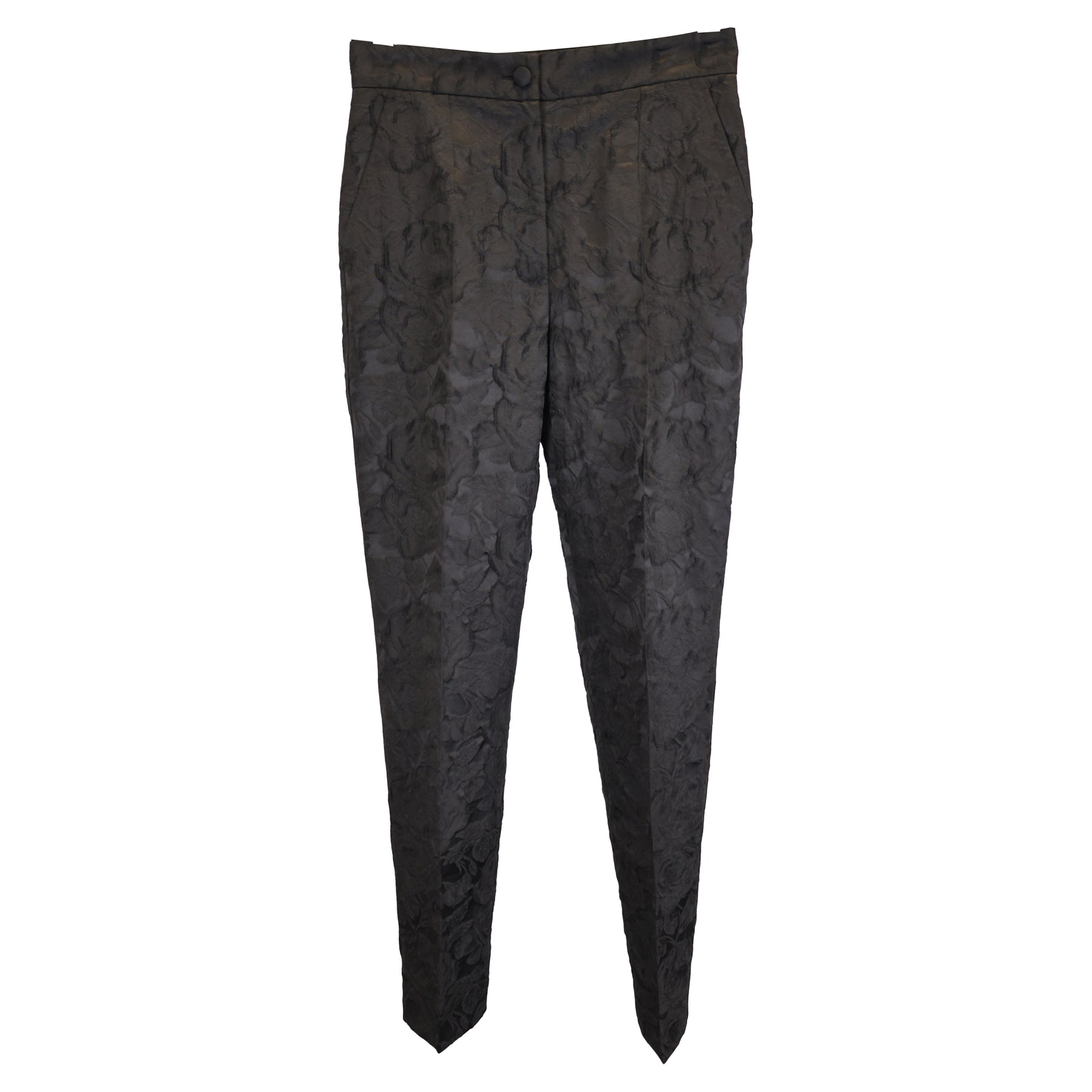 Dolce & Gabbana Floral Brocade Slim Trouser Pants in Black Polyester 7800708005948