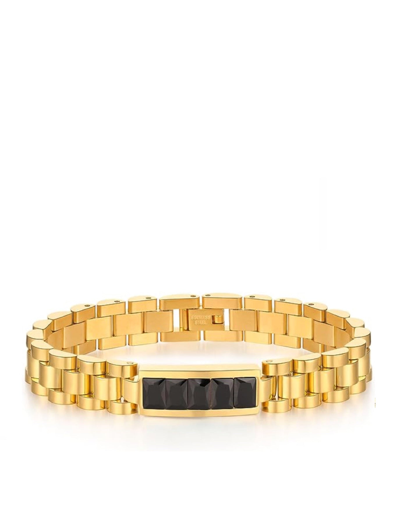 18K Gold Id President Link Black Cz Id Bracelet 7262167531580