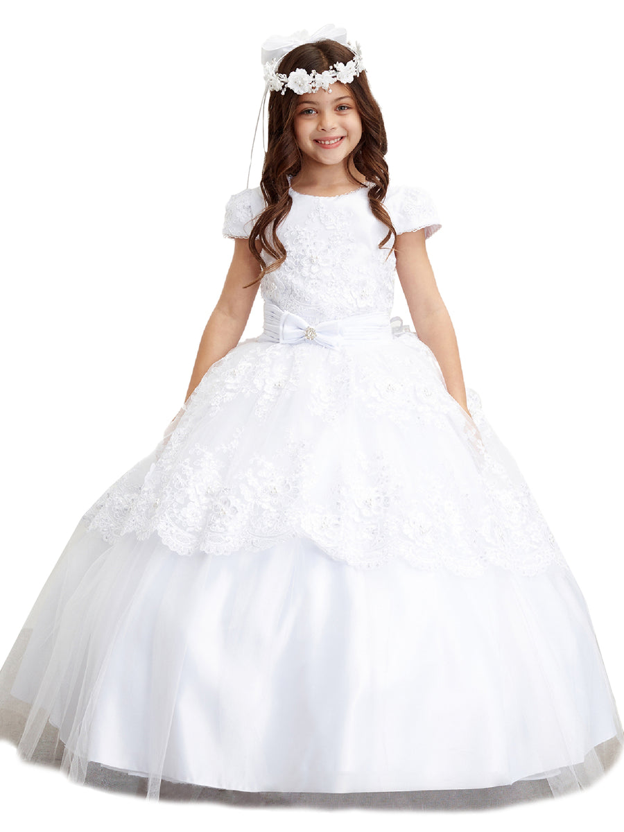 Big Girls White Lace Peplum Communion Dress 7-18