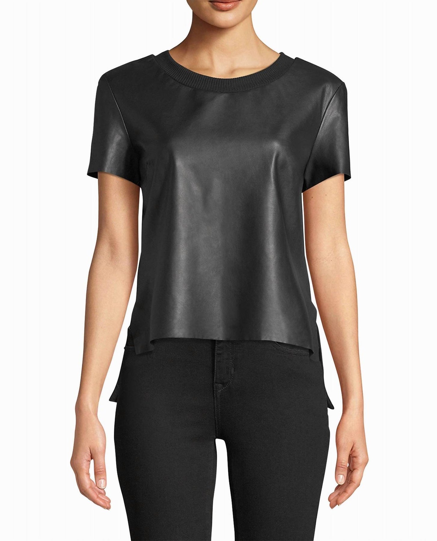 Leather T-Shirt In Black 7686670647356