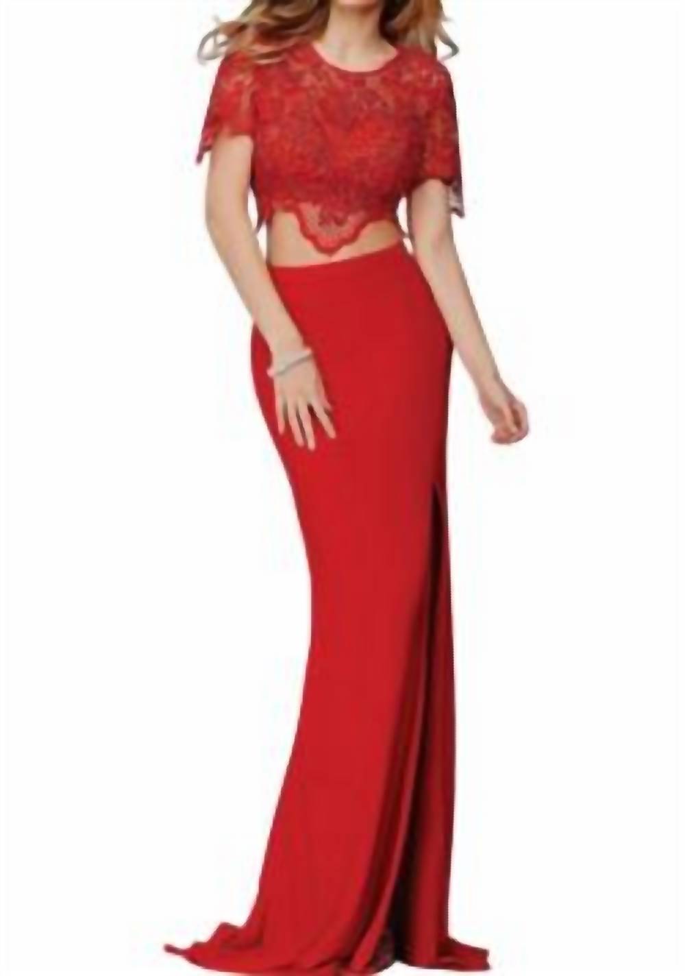 2 Piece Lace Top With Skirt In Red 7744982548540