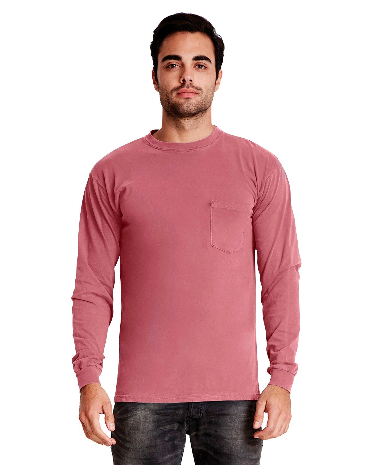 Next Level Apparel Adult Inspired Dye Long-Sleeve Crew with Pocket