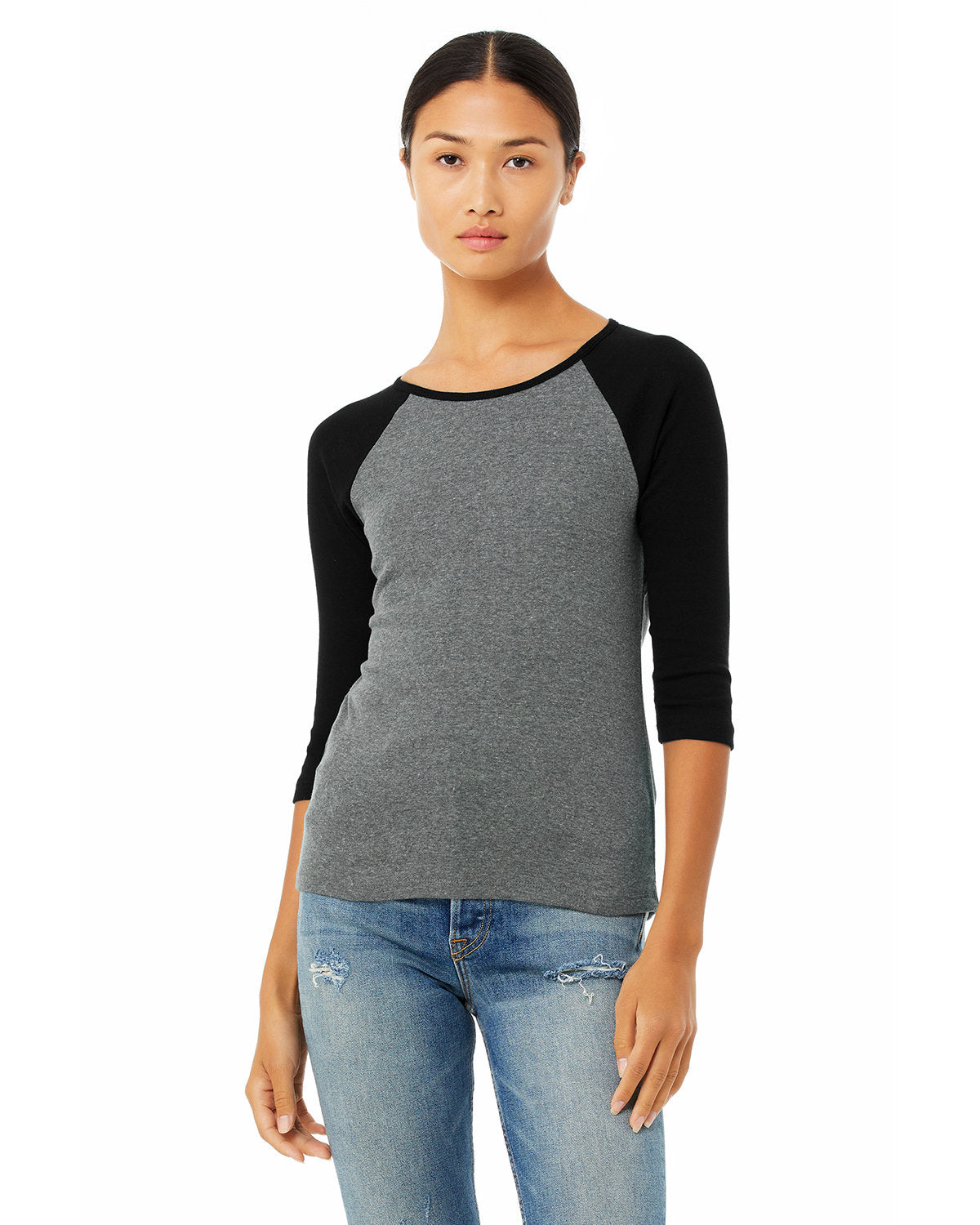 BELLA + CANVAS Ladies' Baby Rib 3/4-Sleeve Contrast Raglan T-Shirt