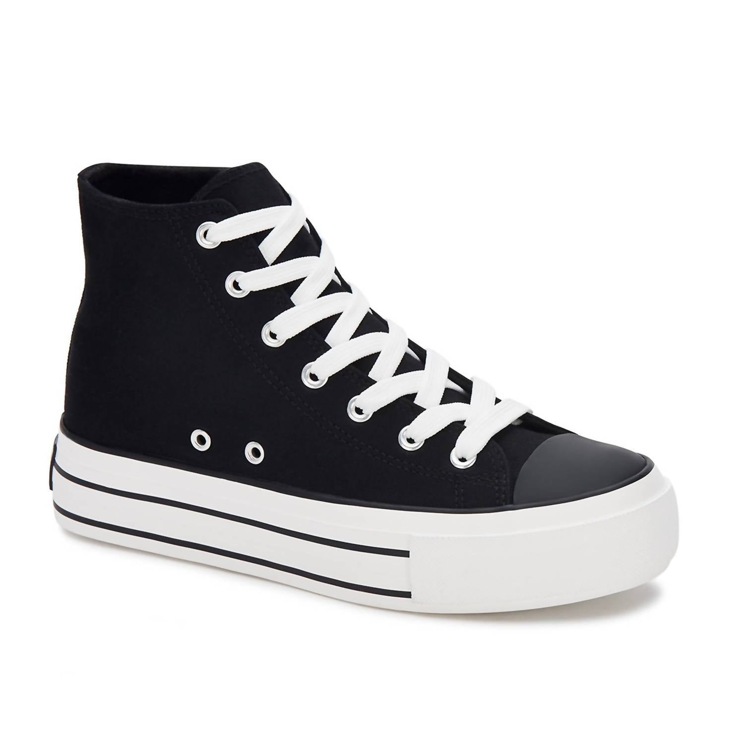 Women's Canvas Sneaker Boots With Platform In Black