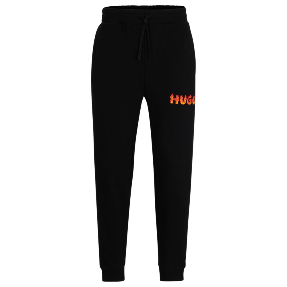 Cotton-terry tracksuit bottoms with puffed flame logo