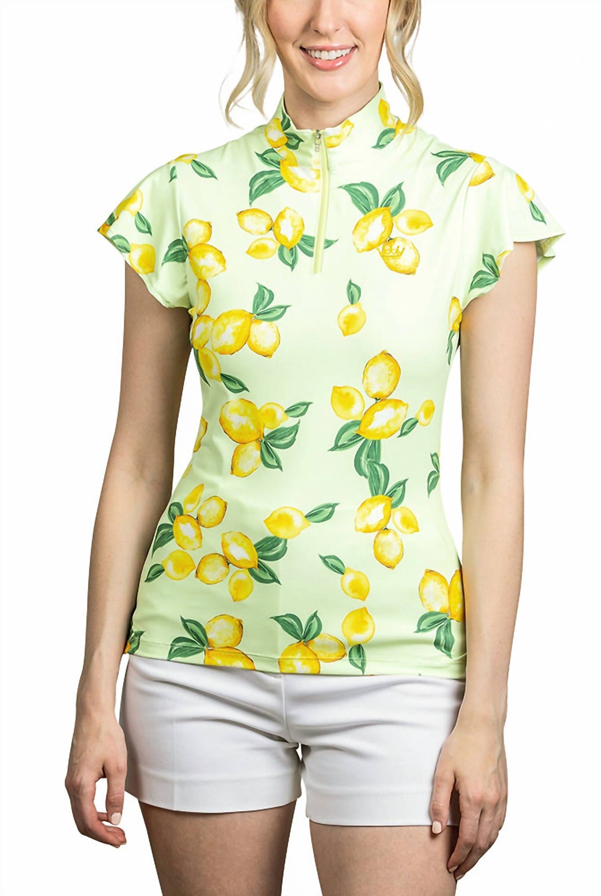 1/4 Zip Flutter Sleeve Sun Shirt In Lemon-Lime Cream 7760461594684