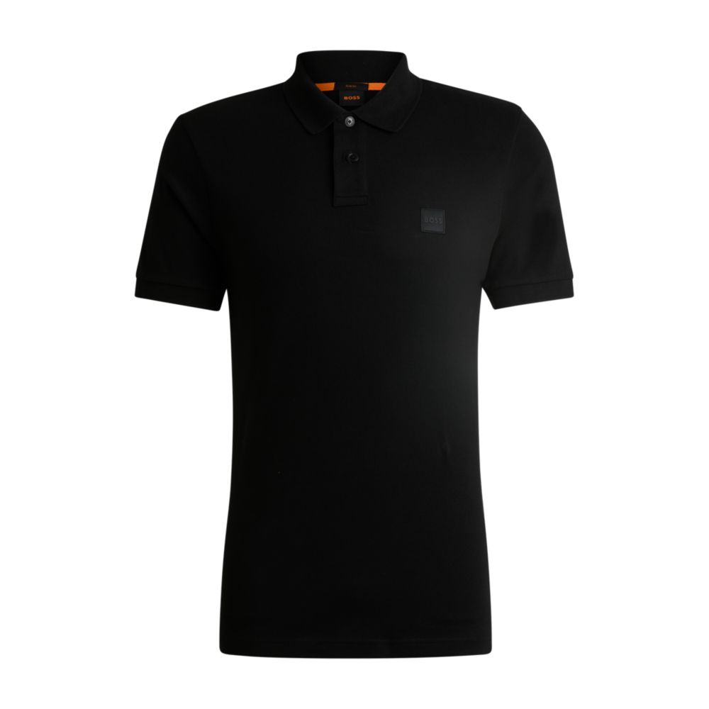 Stretch-cotton slim-fit polo shirt with logo patch 7581143105596