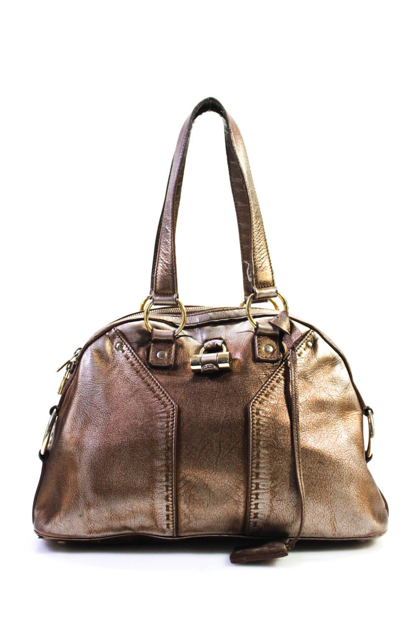 Yves Saint Laurent Womens Leather Gold Tone Metallic Muse Top Handle Medium Handbag 7808462422076