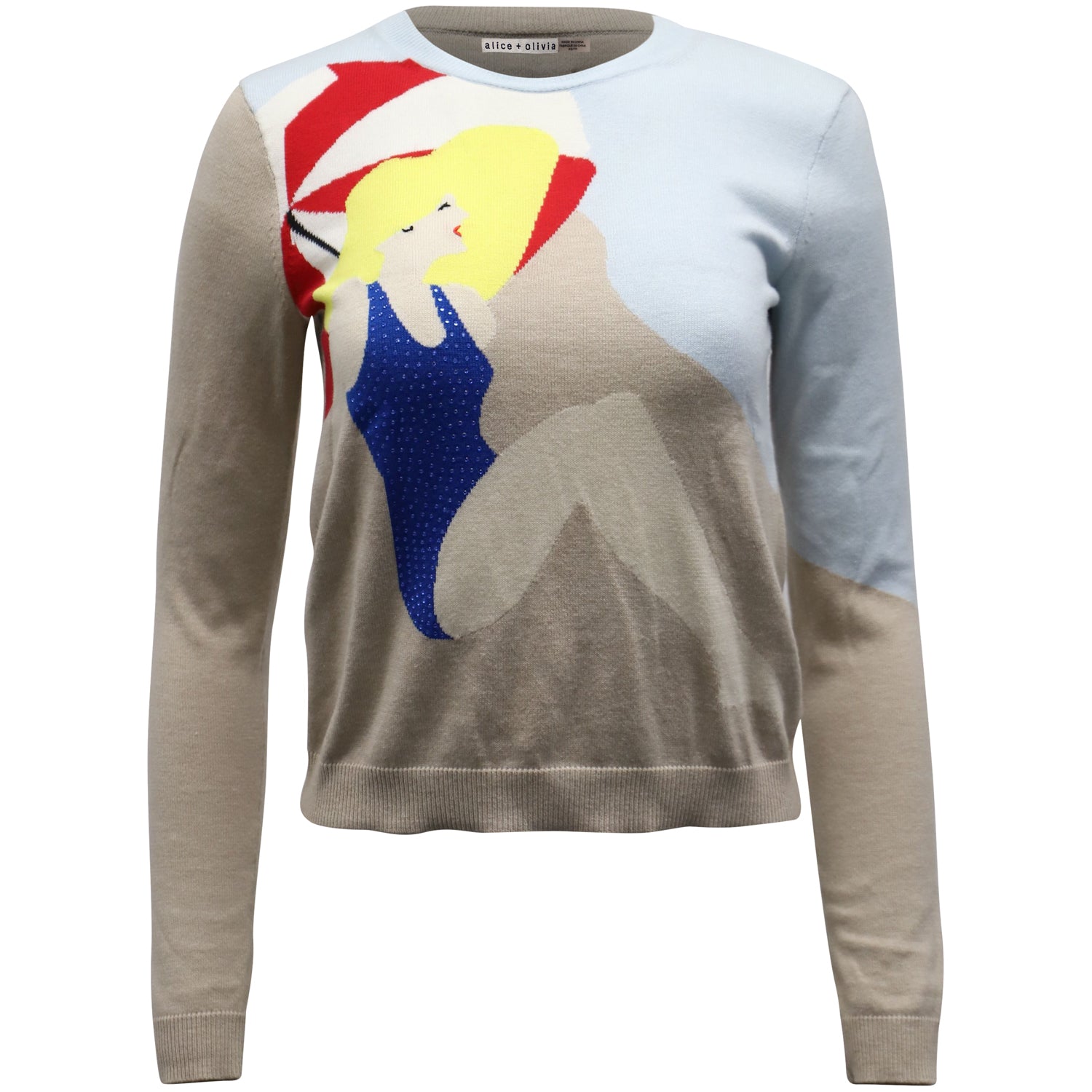 Alice & Olivia Sunbather Knit Long-Sleeve Sweater in Multicolor Cotton 7772306374716