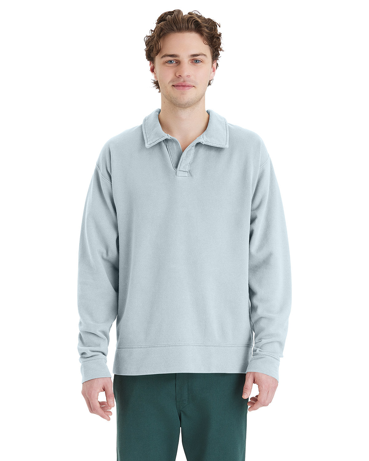 Hanes Garment Dye Polo Collar Sweatshirt