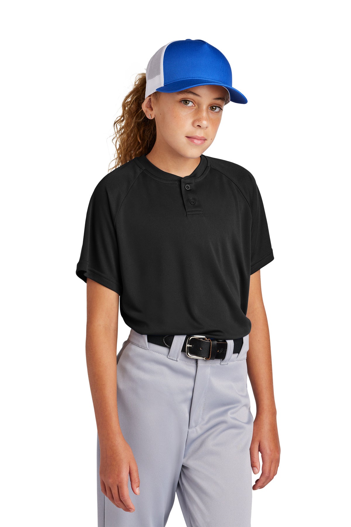 Sport-Tek Youth Girl's PosiCharge Competitor 2-Button Henley