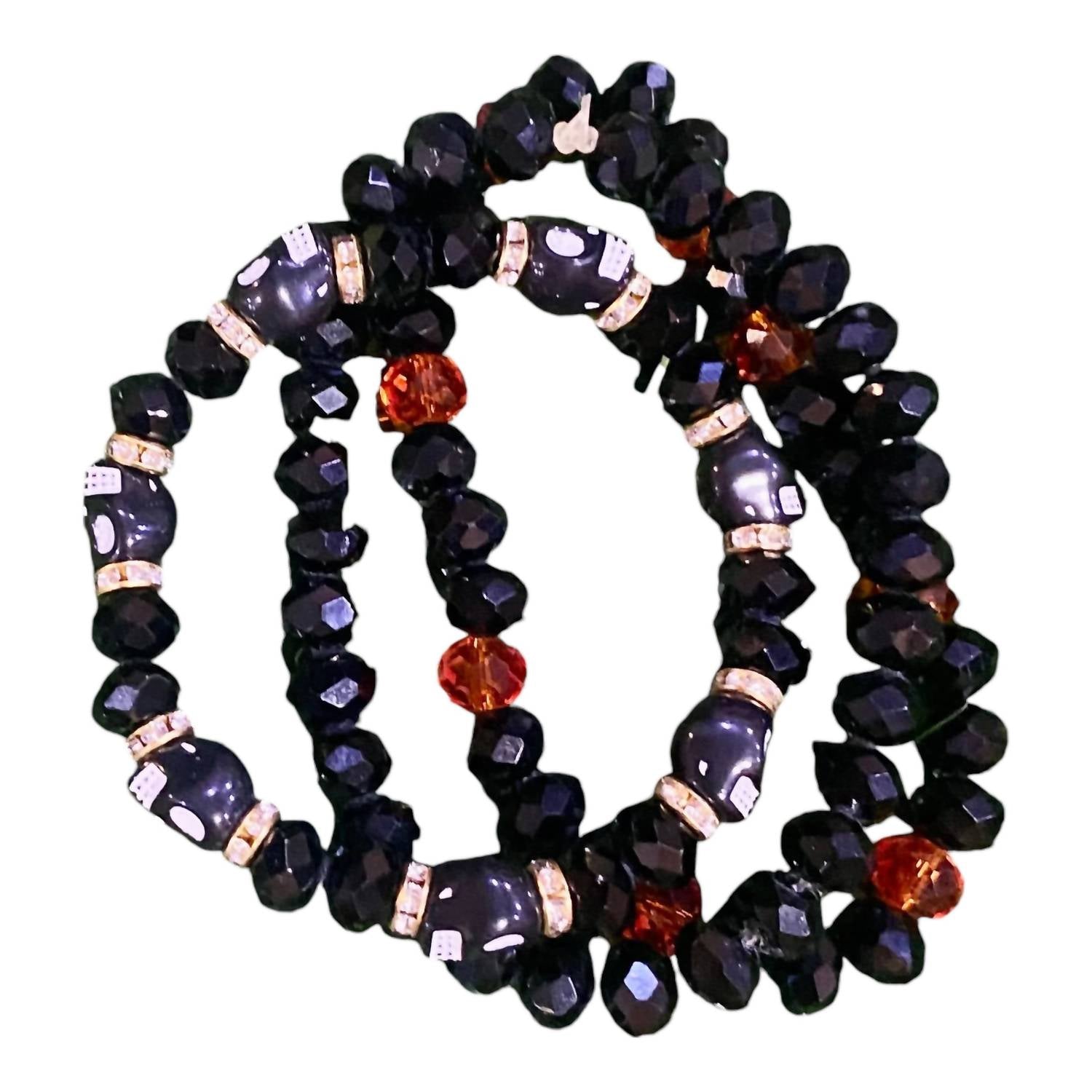 Women's Halloween Beaded Stretchy Bracelet Set In Black 7802130563132