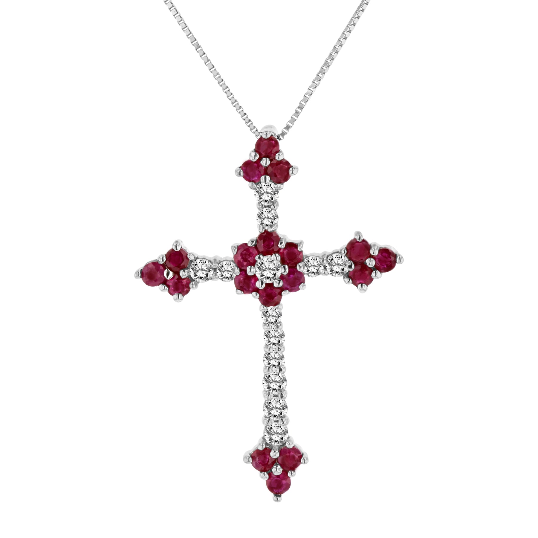 1.10ctw Diamond and Ruby Cross Pendantt in 14k White gold
