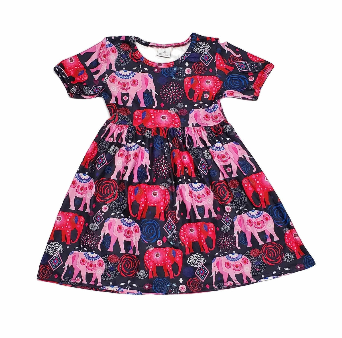 Pink Elephant Short Sleeve Milk Silk Dress