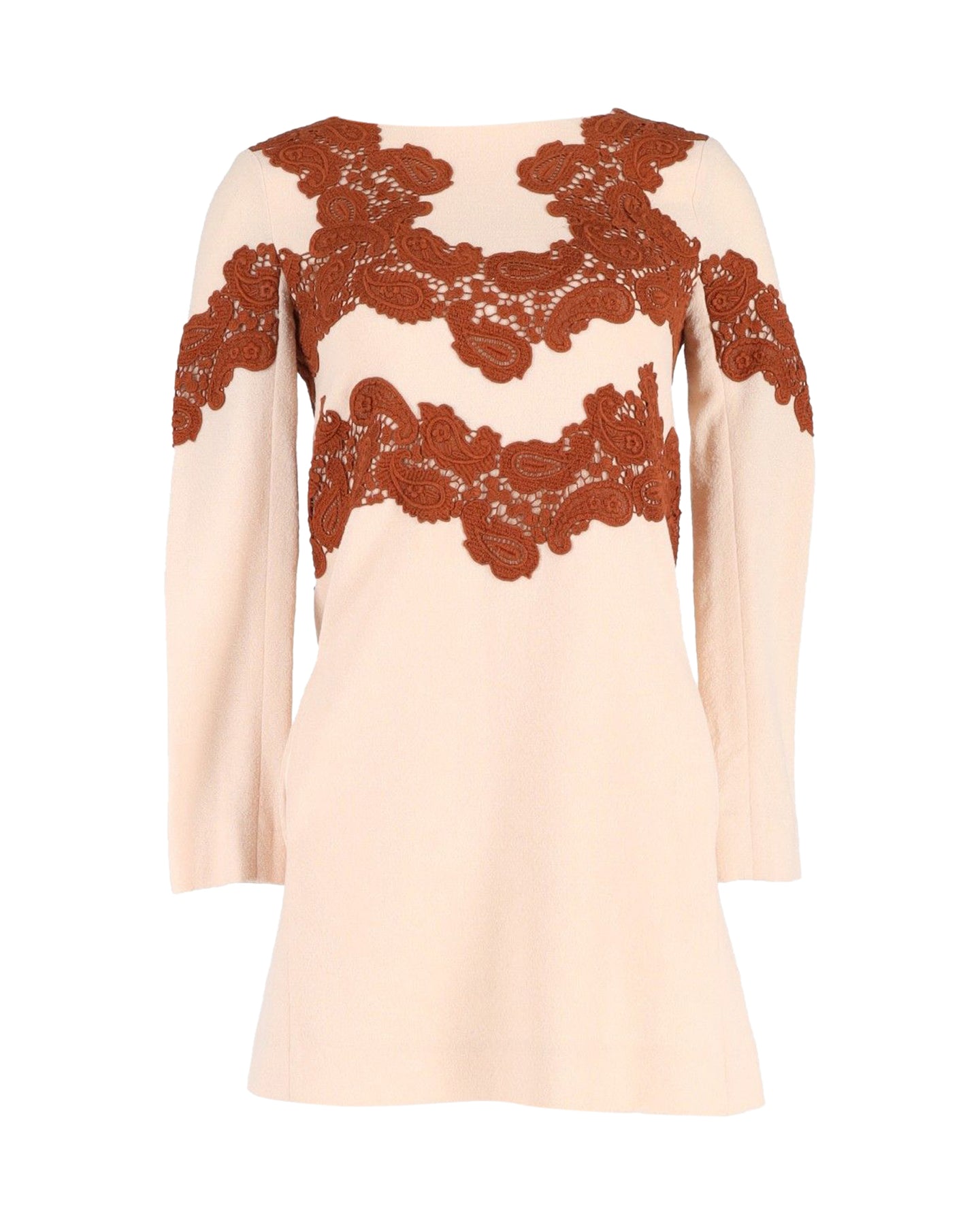 Chloe Lace-Trim Mini Dress in Beige Wool 7826351587388