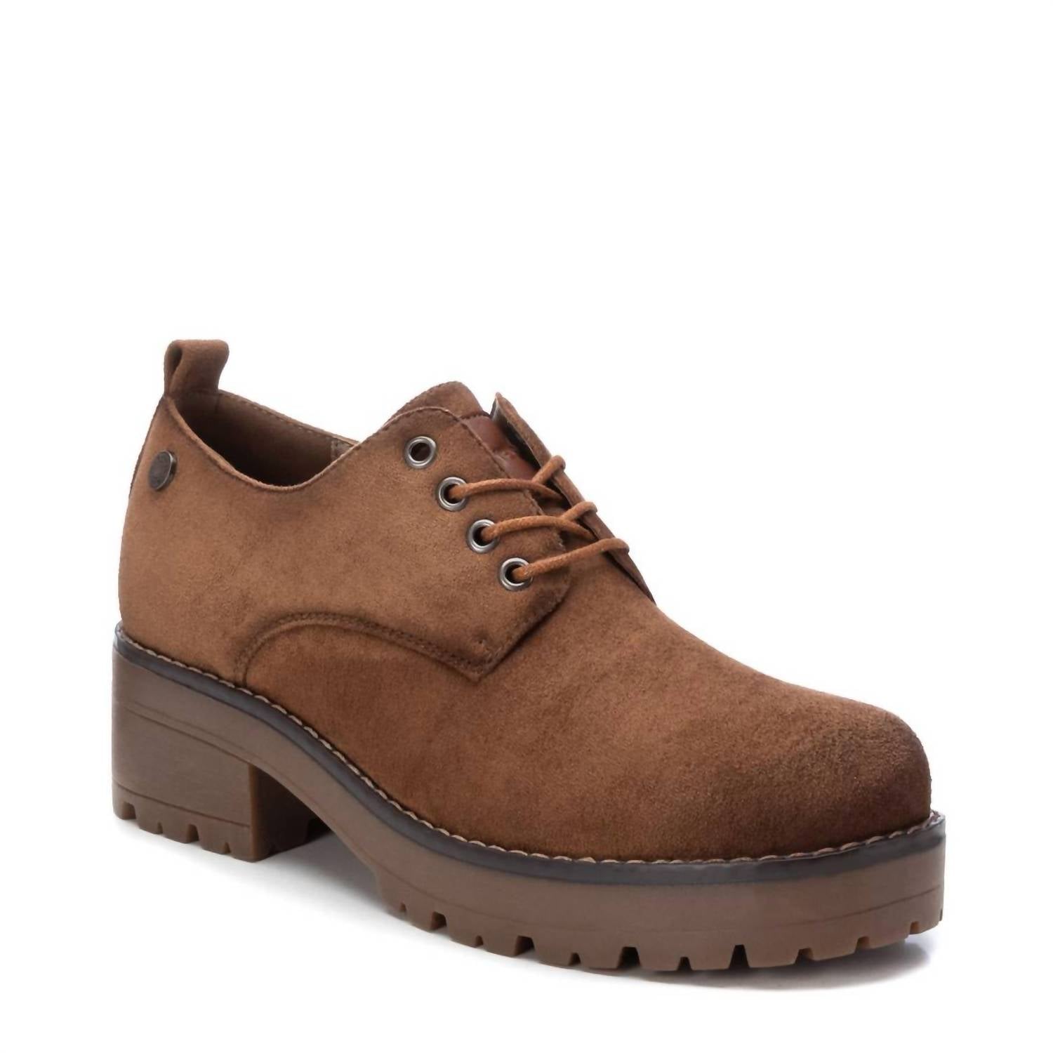 Women's Suede Lace-Up Oxfords In Camel
