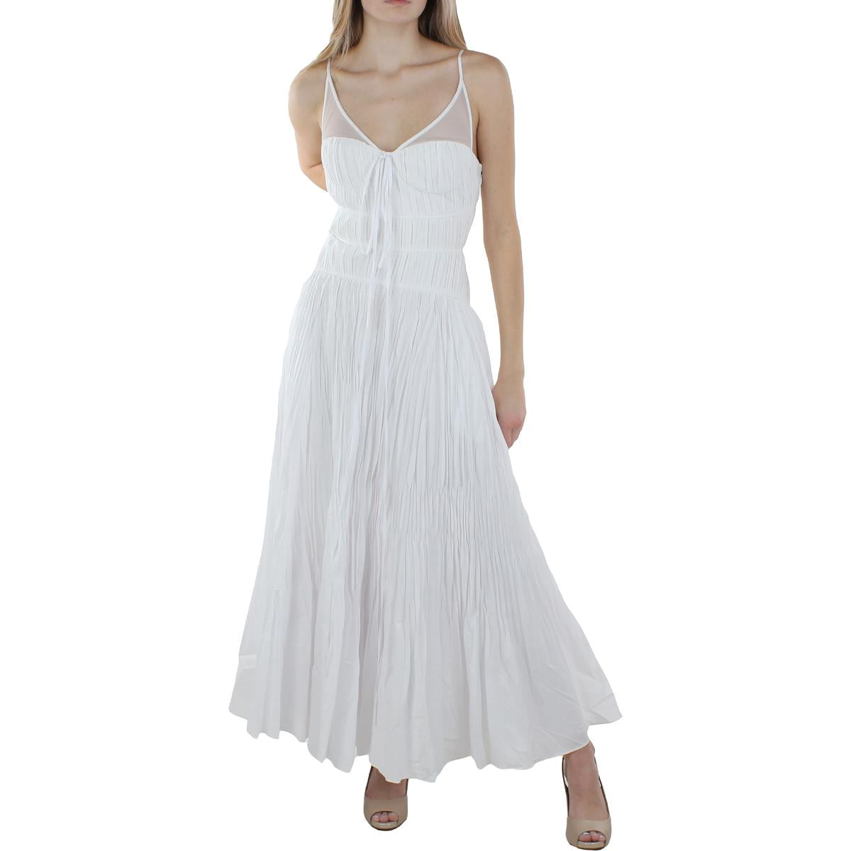 Indy Plisse Poplin Mesh Inset Maxi Dress