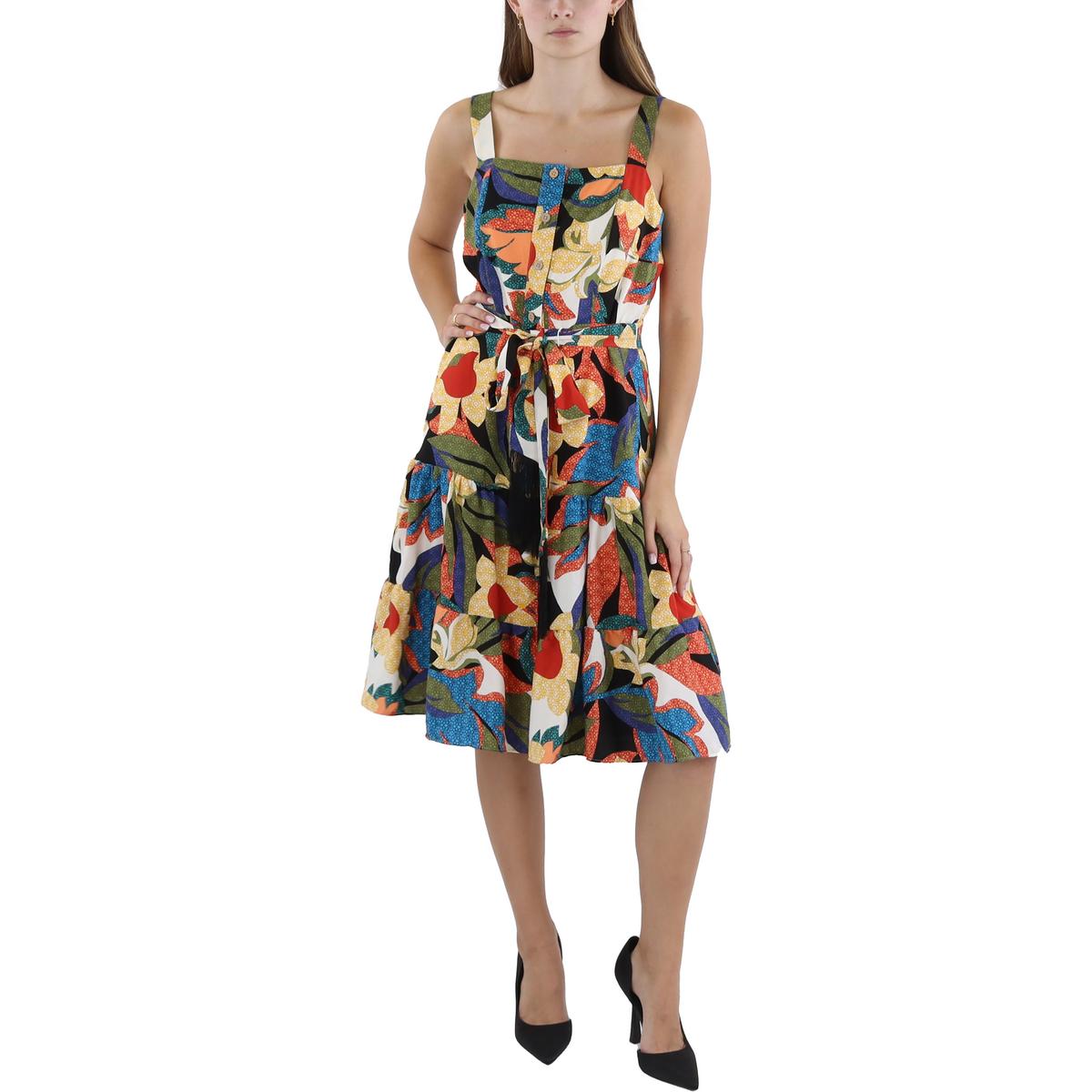 Plus Tie-Waist Mid-Calf Midi Dress