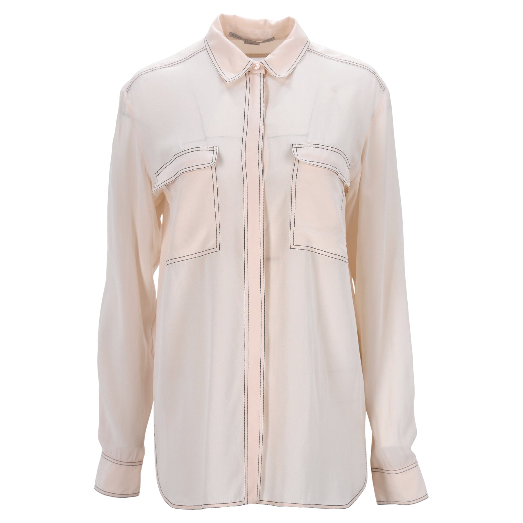 Stella Mccartney Two Pockets Long Sleeve Shirt in Light Peach Crepe Satin 7826323439676