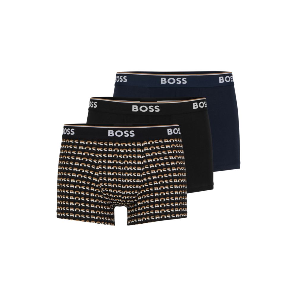 Three-pack of logo-waistband trunks in stretch cotton