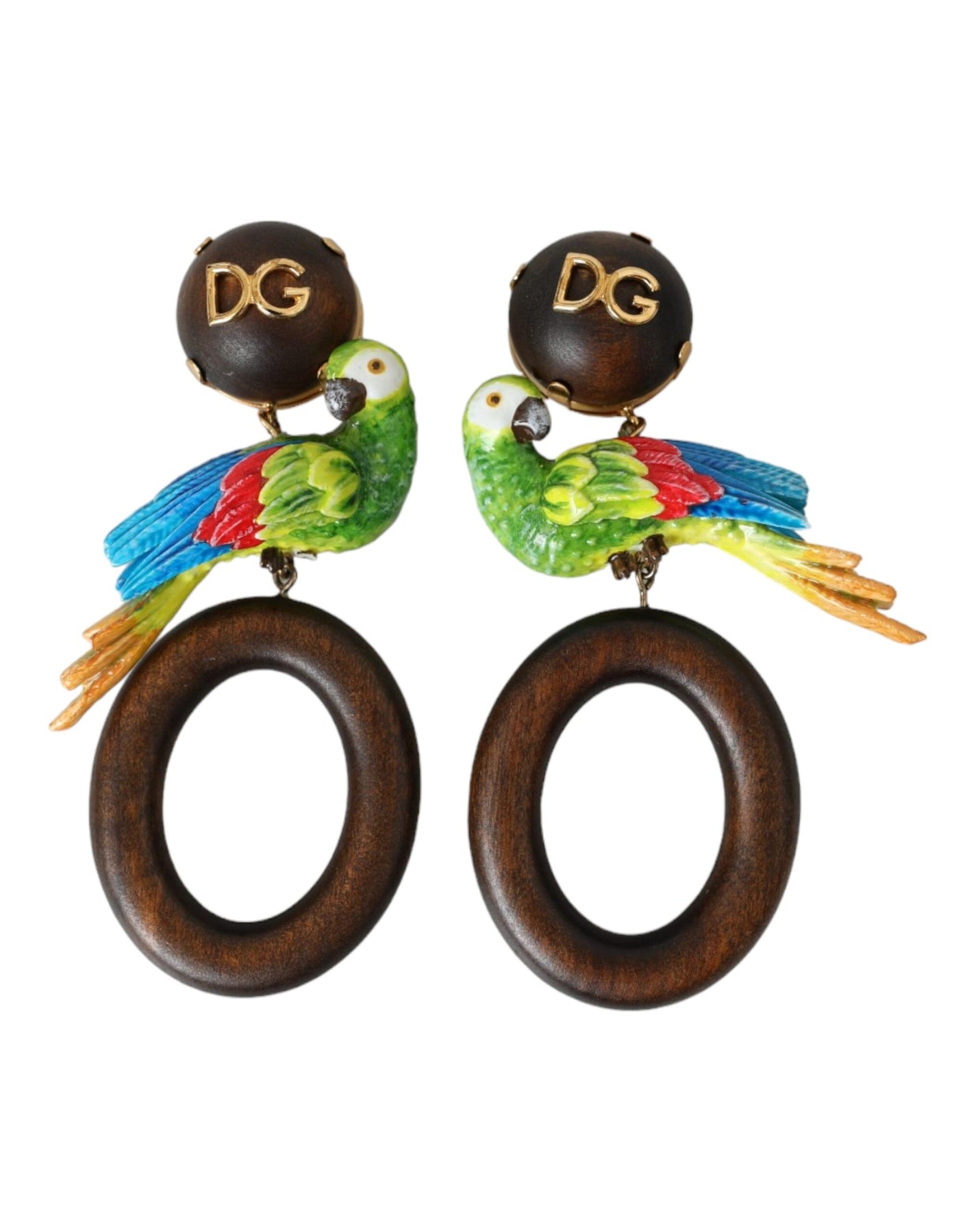 Dolce & Gabbana multi Parrot Wood Brass Crystal Embellished Women's Earring (Pre-Owned)