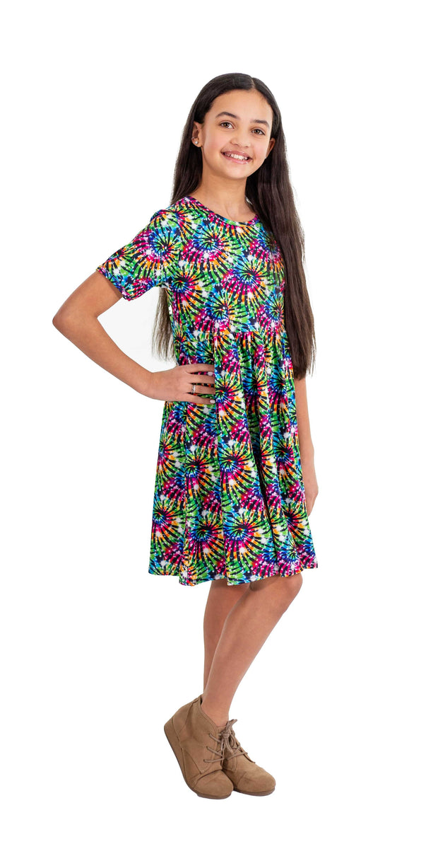 Neon Swirl Short Sleeve Milk Silk Dress