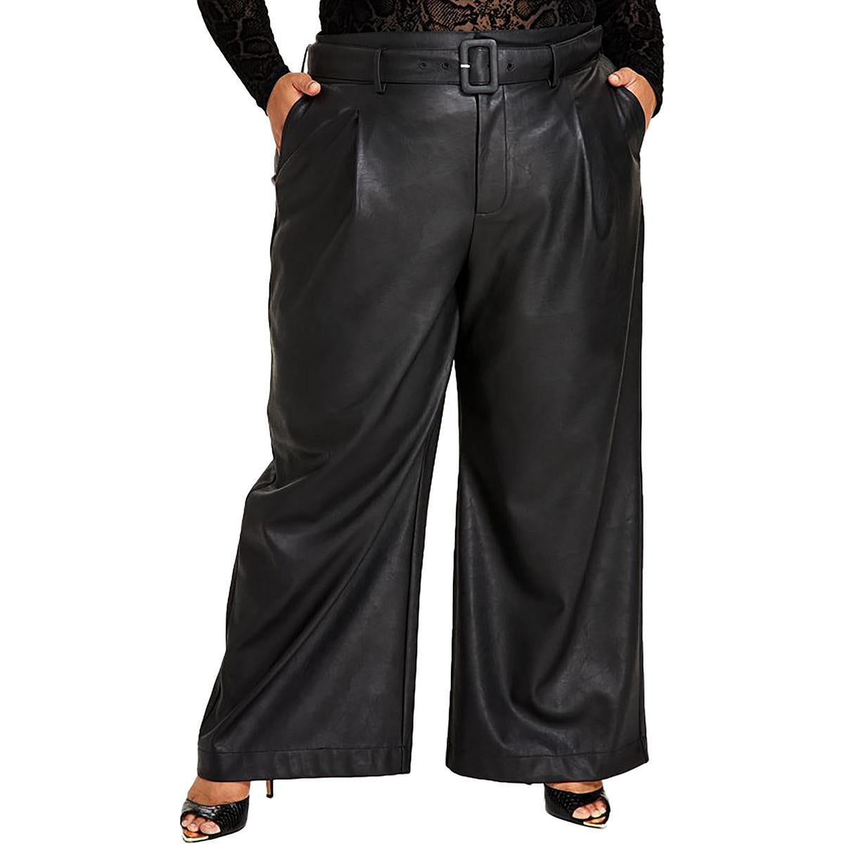 Plus Faux Leather Wide Leg Pants