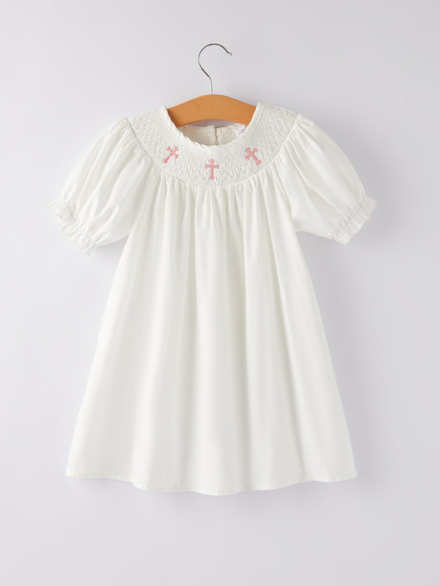 White Smocked Church Christ Bishop Christening Dress